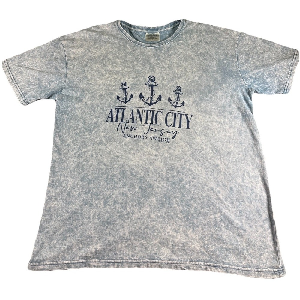 Atlantic City, New Jersey Anchors Aweigh T-shirt Men's Acid Washed Blue XL